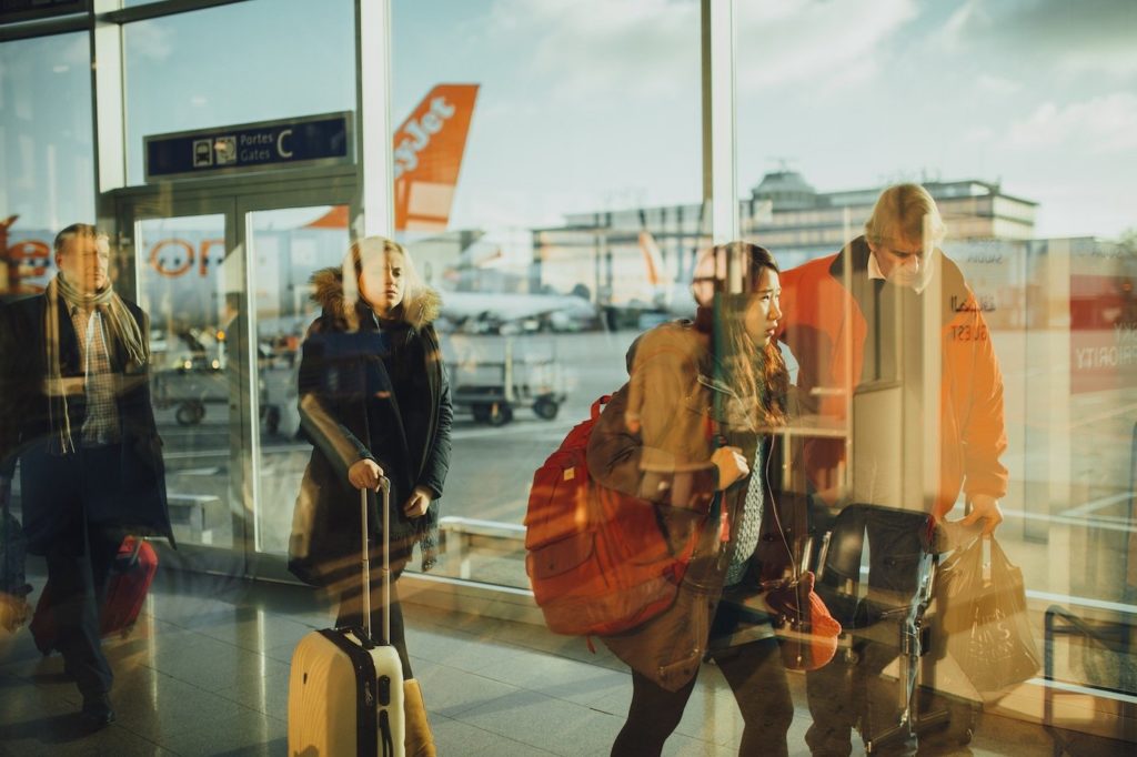 travellers at an airport